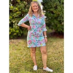 NEW ANA CLARE marin flounce dress in oceanus